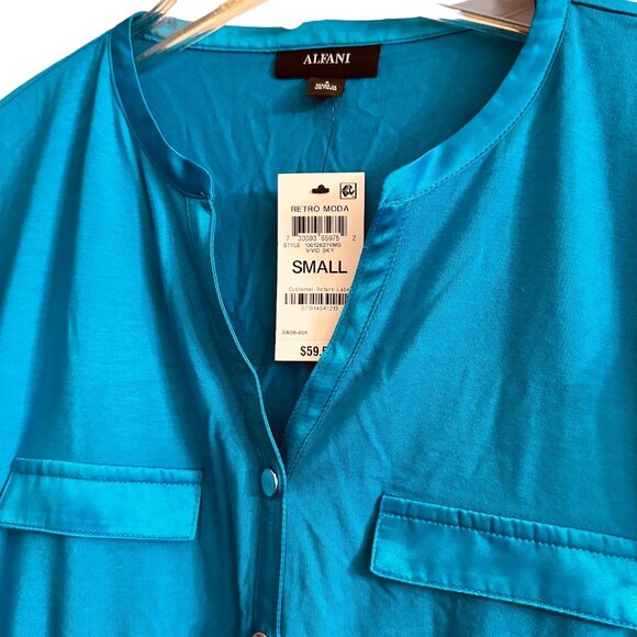 Alfani Women's Small Basic Classic Blouse Elastic Waistband Roll Sleeves - Picture 7 of 9